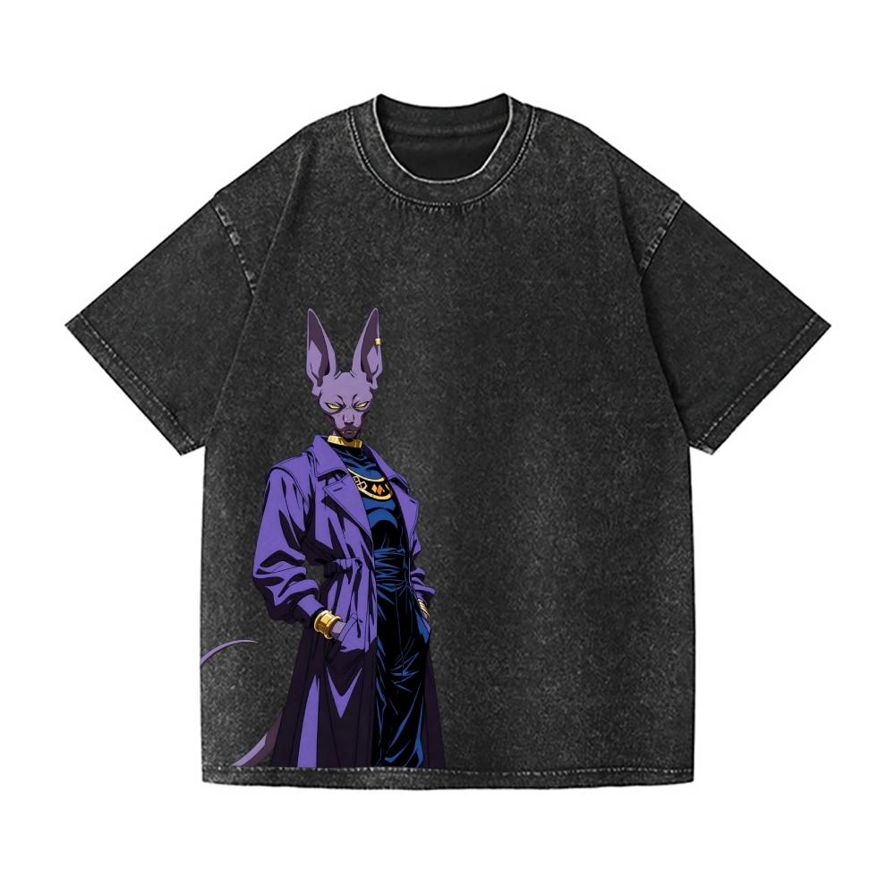 

Футболка Beerus Винтажная стирка Японский дизайн Высококачественная уличная одежда Подходит для мужчин Лето S