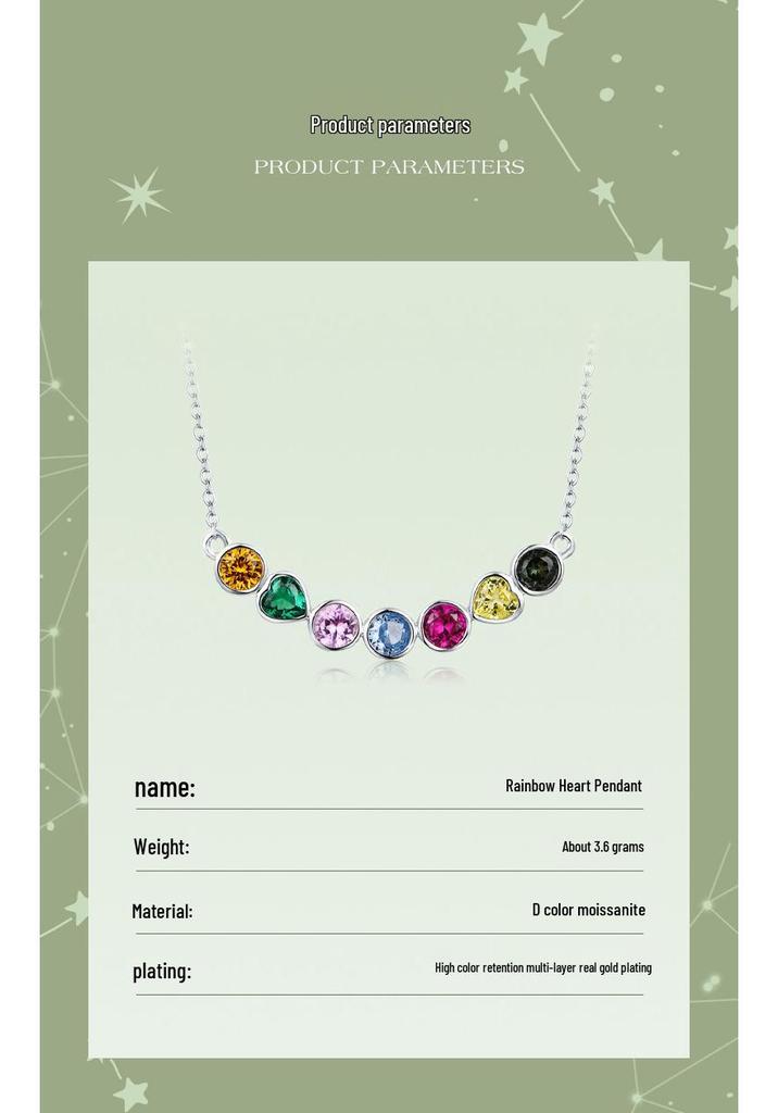 Dopamine Rainbow Moissanite Necklace: Sterling Silver Gold-Plated Clavicle Chain
