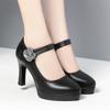 Women's Office Soft Leather Flower  Pumps Pointed Toe Buckle Strap Platform High Heels Four Season Shallow Mouth Single Shoes