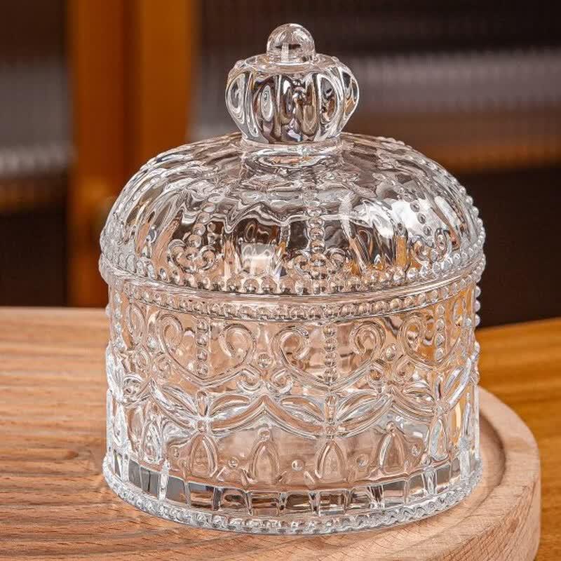 Vintage Embossed Glass Candy & Storage Jar with Lid