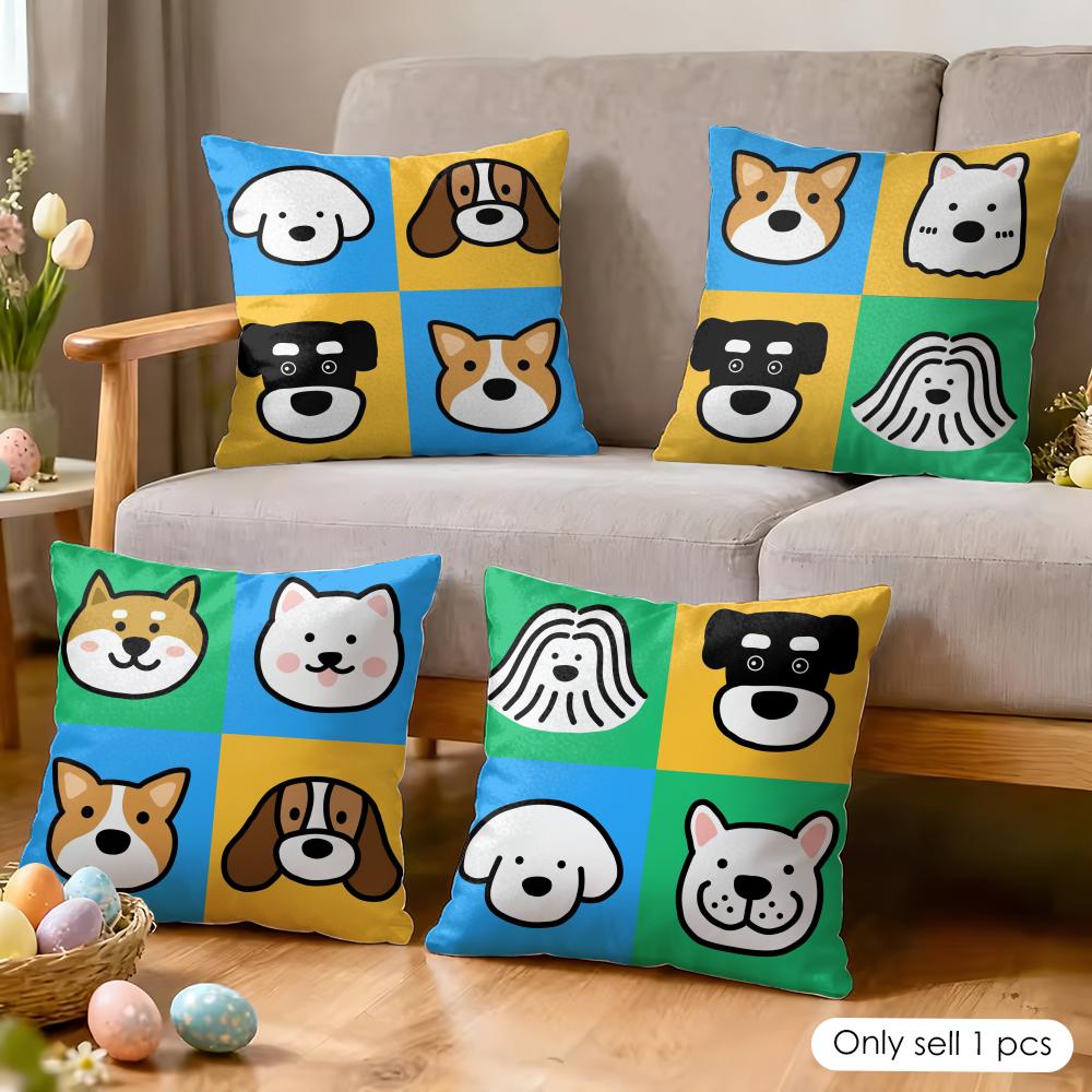 Cartoon Simple Cute Dog Cushion Cover Soft Plush Fabric DoubleSided Printed Cushion Covers for All Seasons Home Decor