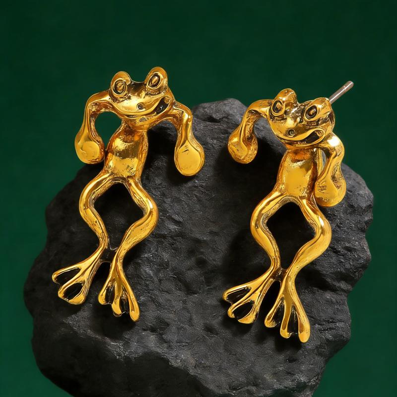 Creativity Three Dimensional Frog Earrings Vintage Personality Animal Frog Earrings Fun Jewelry Accessories Gifts