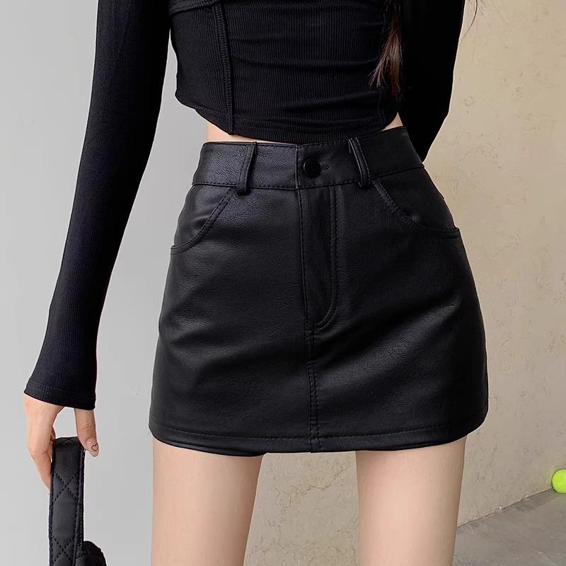 

Юбка А-силуэта из искусственной кожи с высокой талией - Большой размер, Корейский стиль, Осенне-зимняя женская мода, Горячая девушка, Трендовая облегающая юбка-миди с запахом L