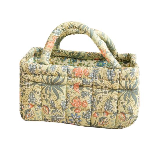 Quilted Floral Storage Basket Fabric Foldable Storage Tote with Handles Boho Collapsible Basket for Nursery Toys Towels Clothes Storage