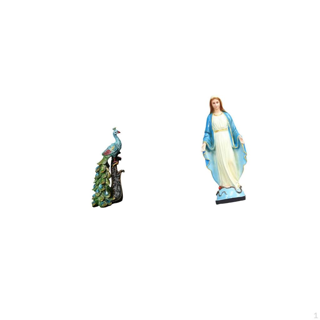 Elegant Peacock Lady Statue Animal Sculpture Collection Mary Religious Jesus Ornament Crafts