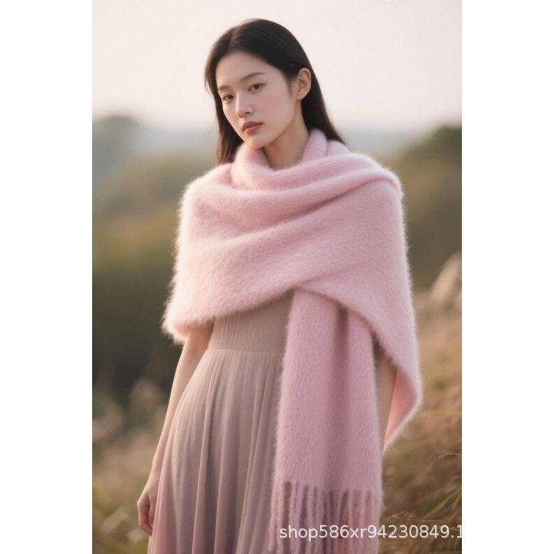 Mohair scarf light pink imitation cashmere shawl women's winter scarf new autumn and winter Korean atmosphere