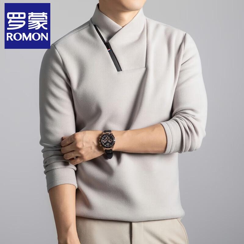Romon Men s Cashmere & Silk Blend Stand Collar Long Sleeve T-Shirt 4XL