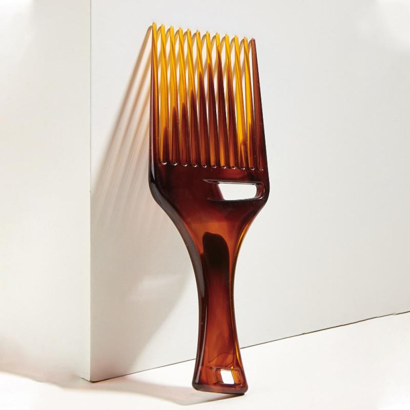 Amber-color Men Long Teeth Flat Fork  Comb Comfortable Handle Antistatic Hairbrush Salon Hair