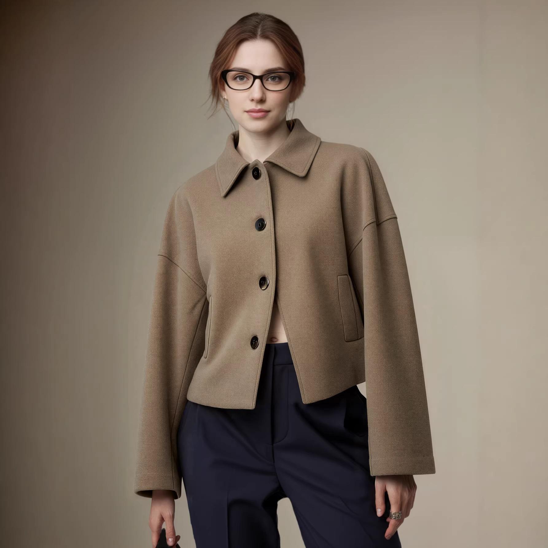 Autumn and winter US large size fashion jacket jacket lapel warm commuter imitation woolen pocket jacket jacket us size s