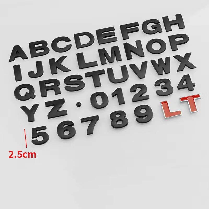 

DIY 3D Metal Letters Alphabet Emblem Decals Numbers Chrome Black Labeling Car Sticker Rear Trunk Logo Digital Badge Accessories .
