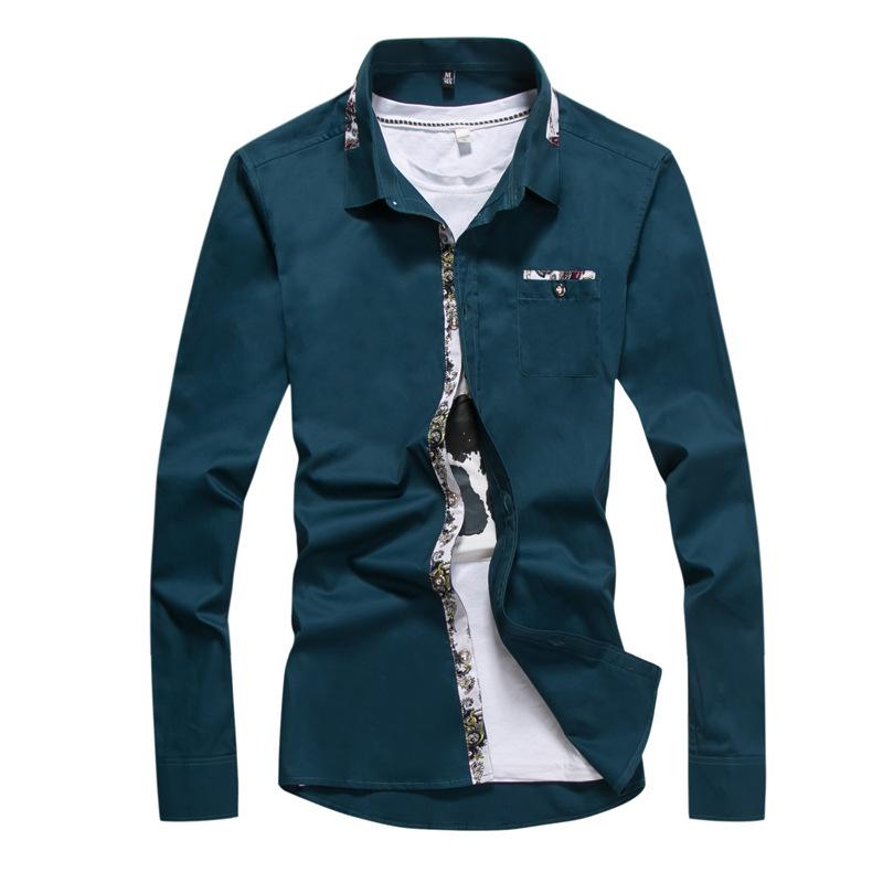 Fashion Floral Splicing Korean Version Slim-fitting Long-sleeved Shirt