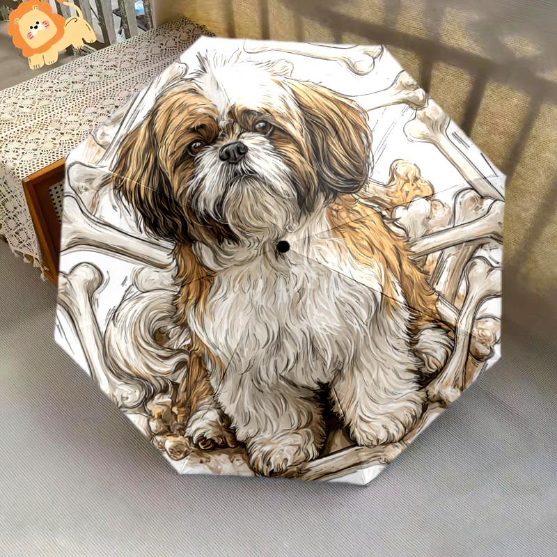 1 PC Automatic Folding Umbrella - Shih Tzu Pattern, Portable & Foldable Design with 8 Ribs, Christmas Birthday Gifts