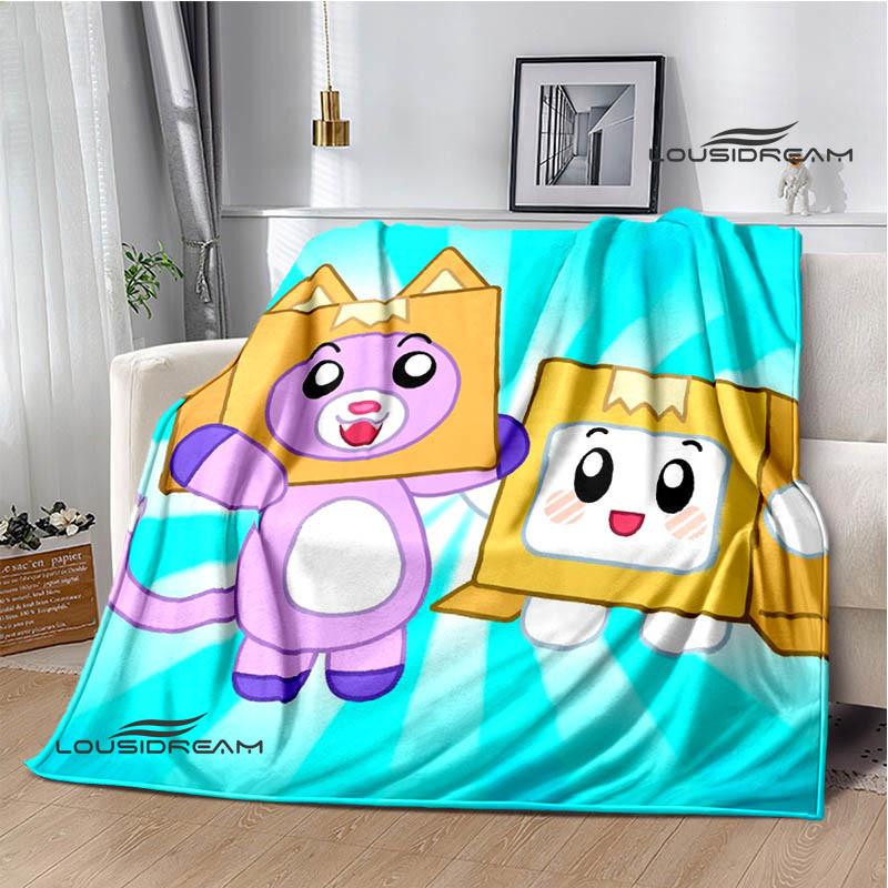 Cute Lankybox Foxy Boxy cartoon Printed blankets Picnic blanket Flannel Warm blanket Travel Blankets bed linings Birthday Gift