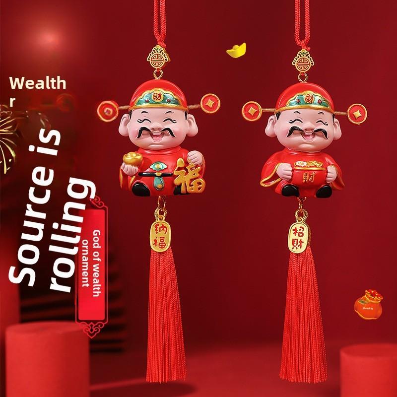 Traditional Car Pendant Resin Lucky God Rearview Mirror Decor For New Year Celebration