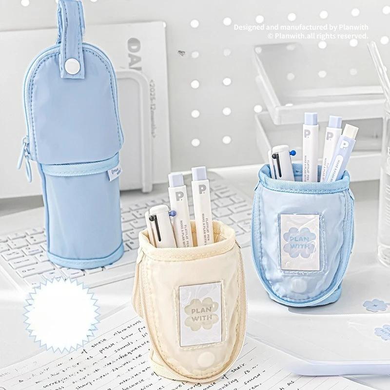 Foldable Pen Case Stand Function INS Casual Pencil Bag for Students Portable Hangable Stationery Organizer for School Supplies