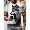 Fashionable Summer Men's Domineering Wolf Print Pattern Breathable Round Neck T-shirt Outdoor High Street Casual Top