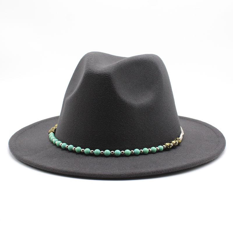 Chain Woolen British Retro Jazz Hat Big-Brimmed Top Hat Woolen Hat Retro Big-Brimmed Hat White Top Hat
