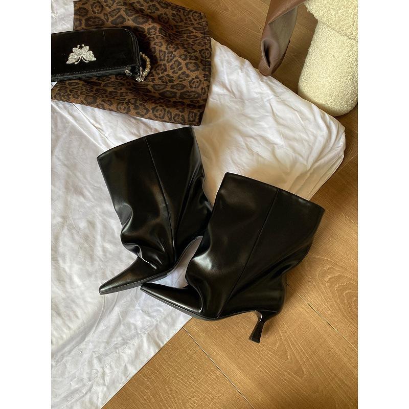 Spice Girl nisza szeroki obwód cholewki krótka cholewka szpiczasty obcas buty na cienkim obcasie plisowane szeroka cholewka buty jeździeckie