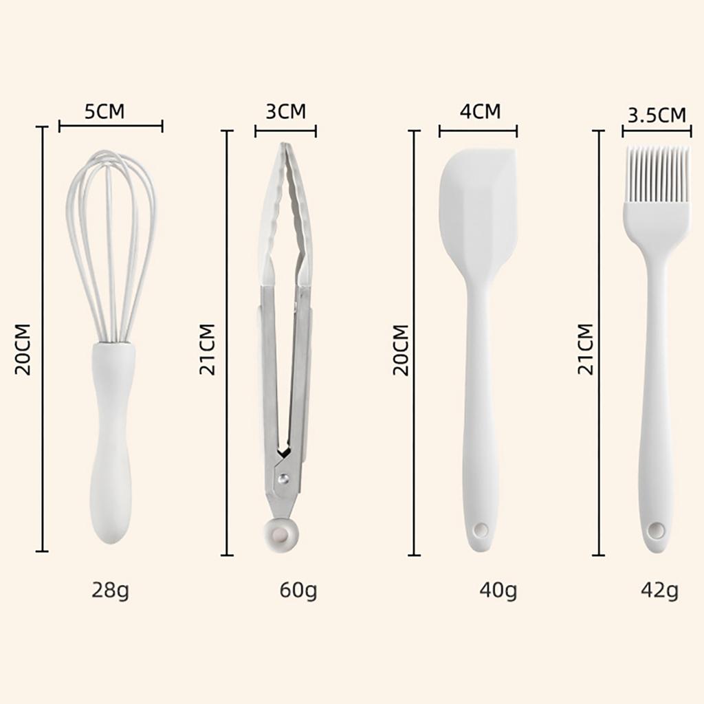 White Silicone Non-Stick Kitchenware Food Clip Scraper Oil Brush Egg Beater Cookware Utensils Set Heat Resistant Party Kitchen Gadget