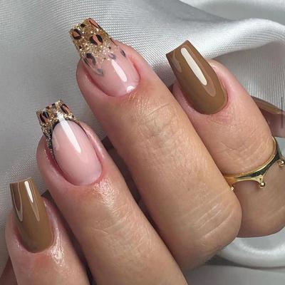 Autumn Brown Simple Nail Patch Gold Glitter Leopard Print Nail Art Ballet Finger Nail Patch Nail Patch