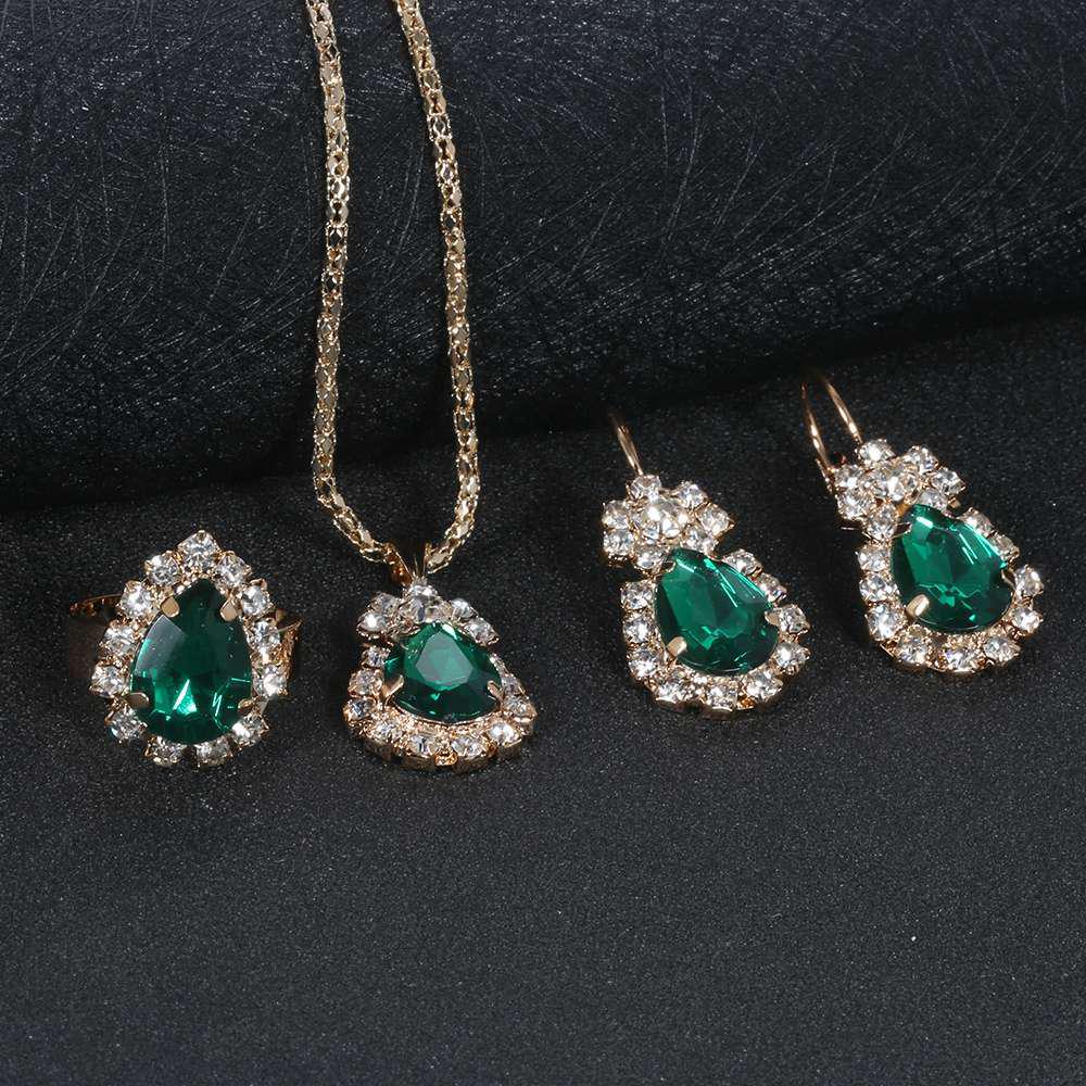 Water Drop Full Diamond Bridal Jewelry Set: Necklace, Earrings, & Ring