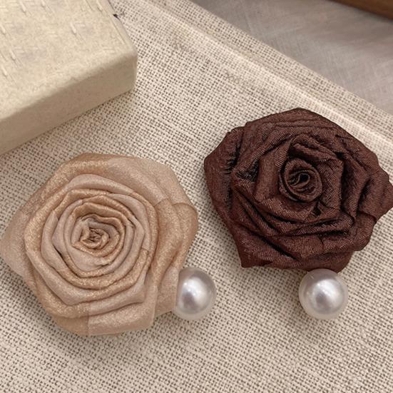 Hairpin Dry Rose Flower Decor Hair Clip with Imitation Pearls Half-Tie Hair Side-swept Hair Claw Vintage Style Hair Accessory