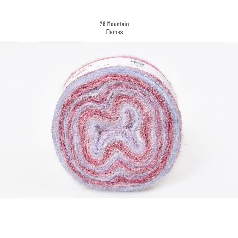 Hand-Dyed Gradient Rainbow Mohair Yarn - Fluffy, Soft, and Perfect for Knitting and DIY Projects.