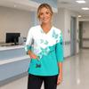 Bata de trabajo para mujer con estampado floral, cuello en V, bolsillos, aberturas laterales, mangas de tres cuartos