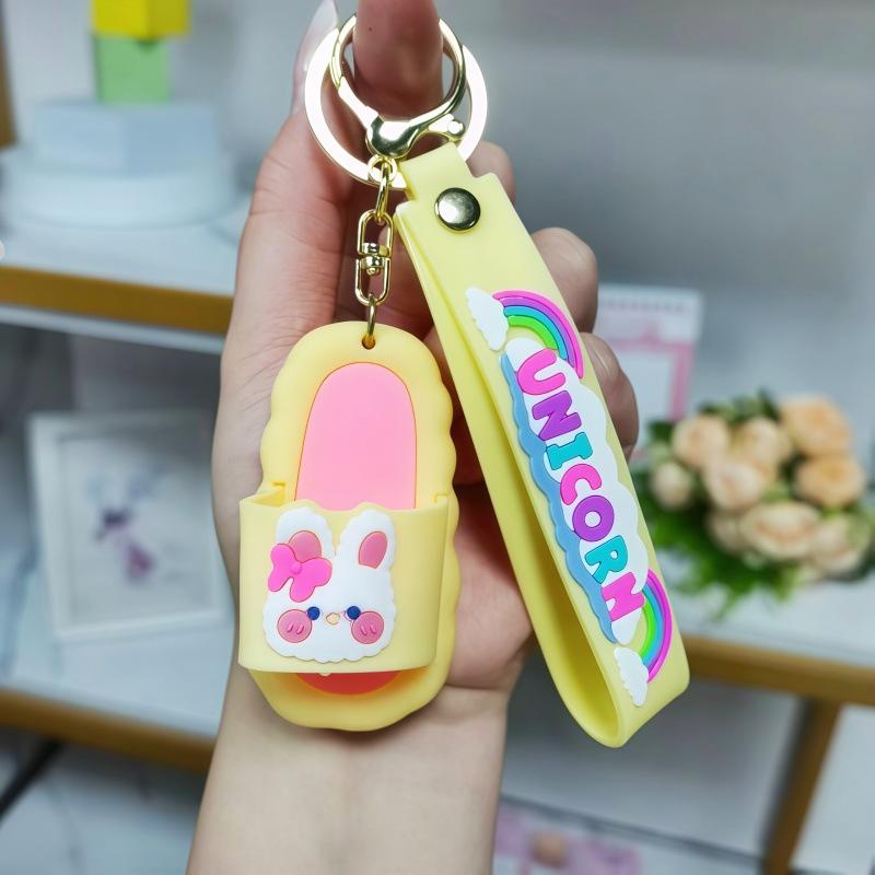 Cute Cartoon Strawberry Bear Slippers Keychain Student Bag Pendant Charm Accessory