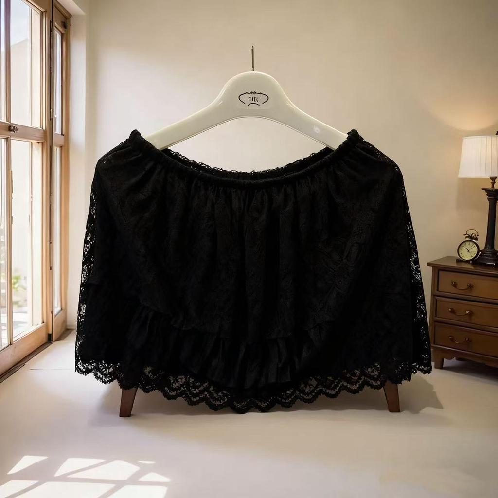 Women's Plus Size Lace Slimming Skirt with Flaw Concealing Layer and Elastic Waistband