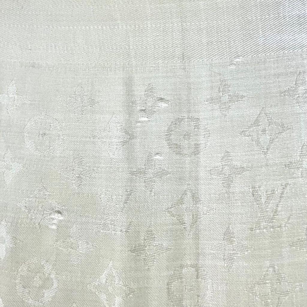 Used Louis Vuitton Monogram Large Stole Shawl Silk Wool Gray