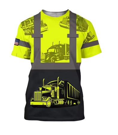 Excavator 3D Printed T-Shirt Mechanical Operator Short Sleeve Breathable Loose T-Shirt Outdoor Summer Job