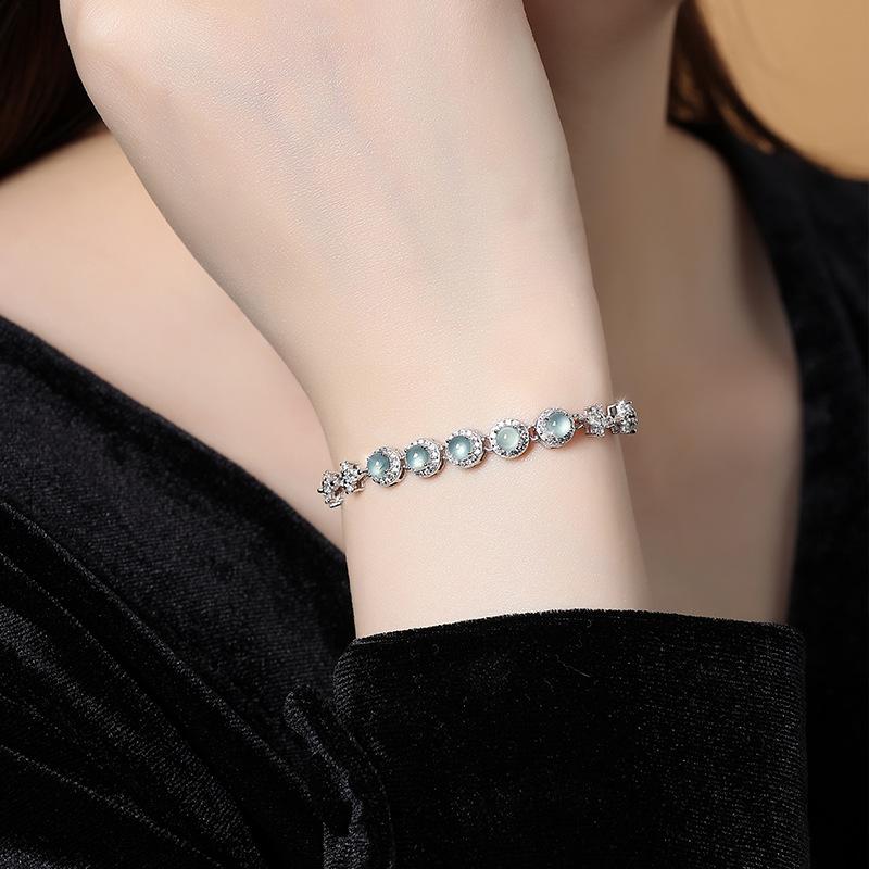 Cool Sense New Chinese Natural Blue Water Jade Bracelet Sterling Silver Female Birthday Gift Bracelet