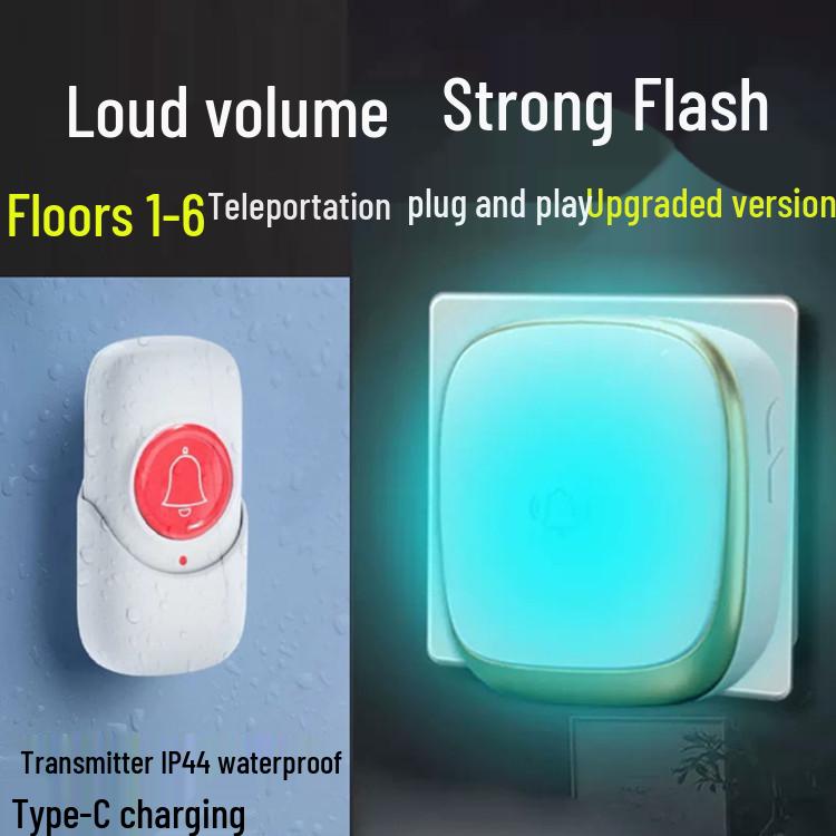 Seven-Color Wireless Flashing Music Doorbell for Homes, Long-Range Plug-in, Ideal for the Elderly and Rural or Villa Use