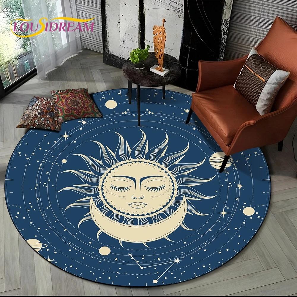 3D Mysteriou Sun Moon Tarot Mandala Magic Round Area Carpet Rug for Living Room Bedroom Kid Playroom Decor,Pet Area Rug Non-slip