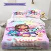 Name Custom Gabby Dollhouse Pattern Bedding Set Quilt Cover Pillowcase Home Decor Gift (1 * Duvet Cover + 2 * Pillowcase, Without Core)
