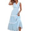 2026 European Striped Lace Patchwork Maxi Dress - Waist-Cinched, V-Neck, Sleeveless, Summer Style for Women