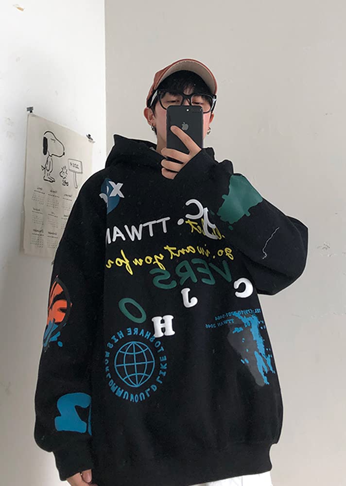 Long Sleeve Hoodie with Back Loose Plus Hip Korean Size 3XL [foveitaa] Men's Print, Fit, Casual, Stylish, Sizes, Hop, Popular, Style, Fall/Winter