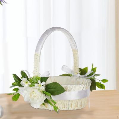 Bridal Basket for Flower Girl with Ribbons And Green Plants