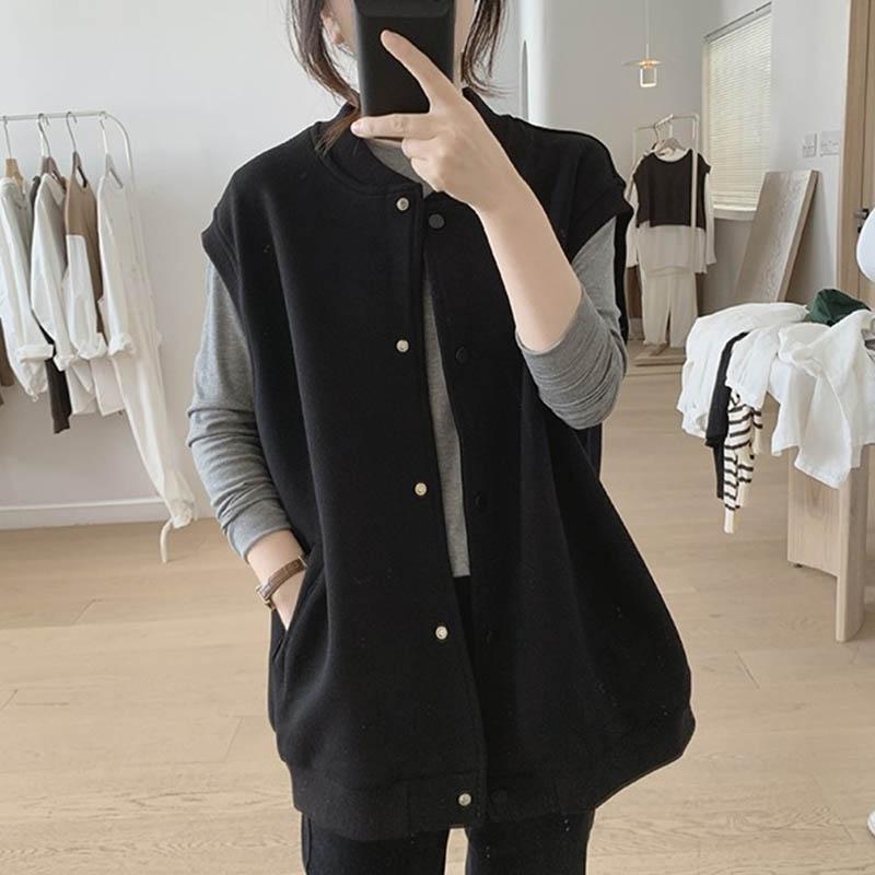 

Жилет женский хлопковый осенне-зимний без рукавов Топы Жилет Оверсайз Утолщенный Однотонный Повседневный Жилет-куртка XXXL чёрный