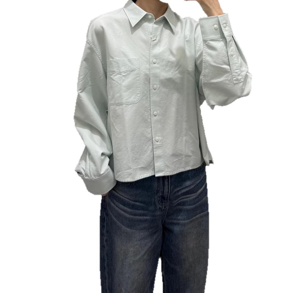 Women's Oxford Spinning Box Shirt Long Sleeve Shirt Casual Commuter Thin Jacket Solid Color Lapel 181918