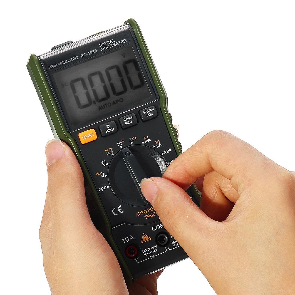 168B Digital Portable Auto Range Multimeter 6000 counts LCD Display Backlight Ammeter Voltmeter AC/DC Voltage Measuring Army green New