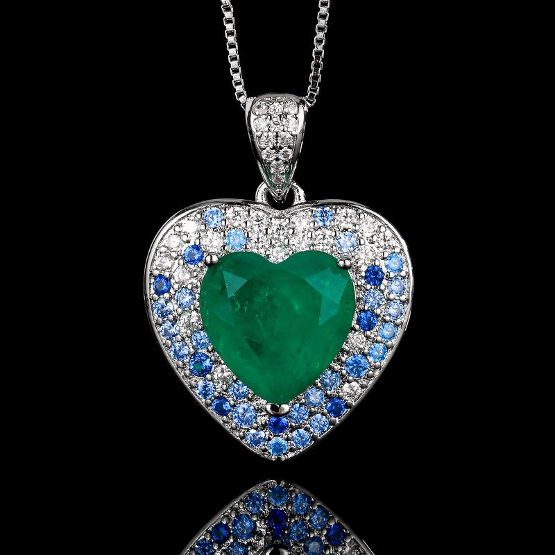 2025 Jewelry Set Emerald Heart-shaped Design Earrings Necklace Ring Women's High-end Feel Light Luxury