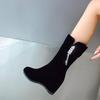 Autumn and winter new wedge heel short boots high heel medium boots matte short boots inner height increase Martin boots  women's shoes