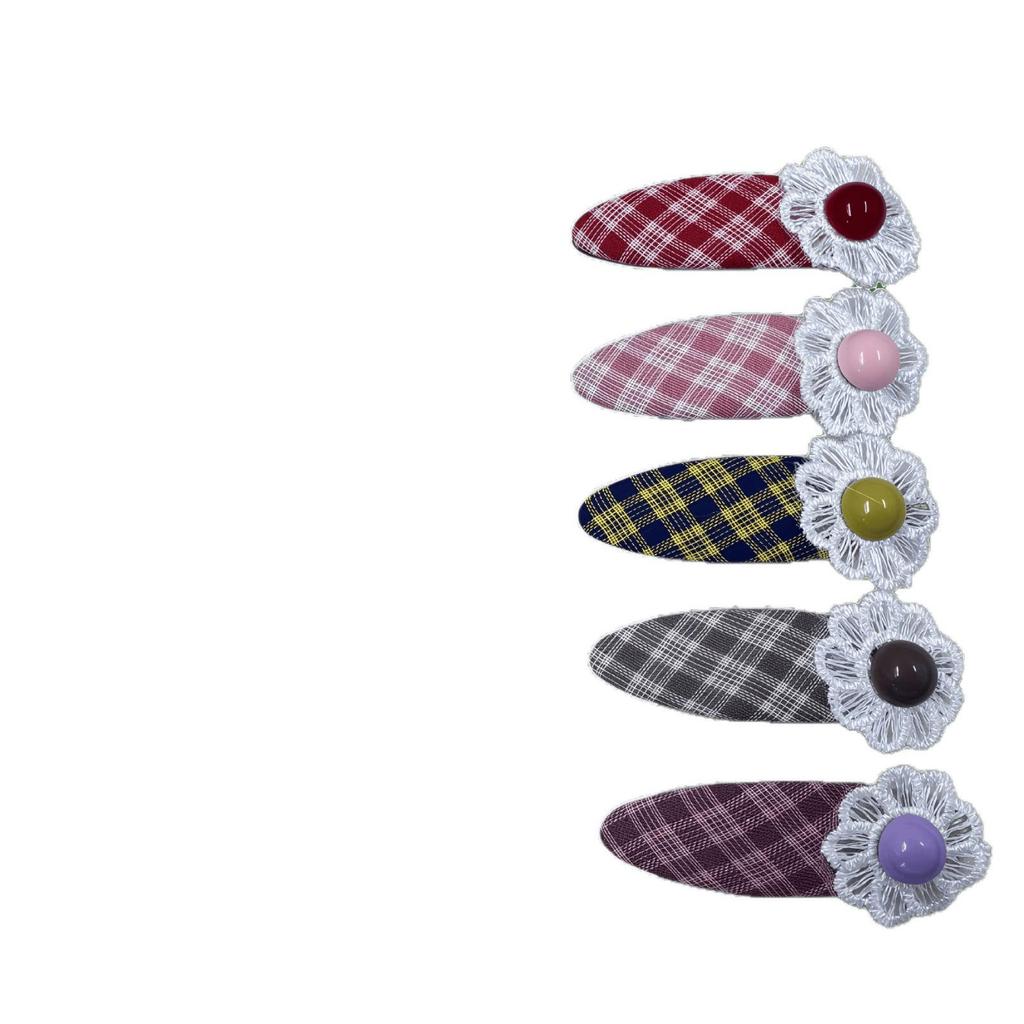 Korean Plaid Fabric Retro Kids' Flower Hair Clip