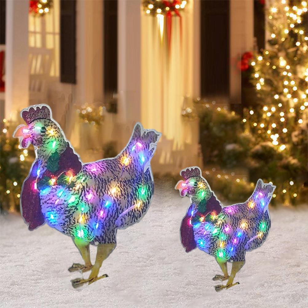 Chicken with Scarf Decor Lights Flat Garden Sculpture Chicken Ornaments for Lawn Yard Holiday