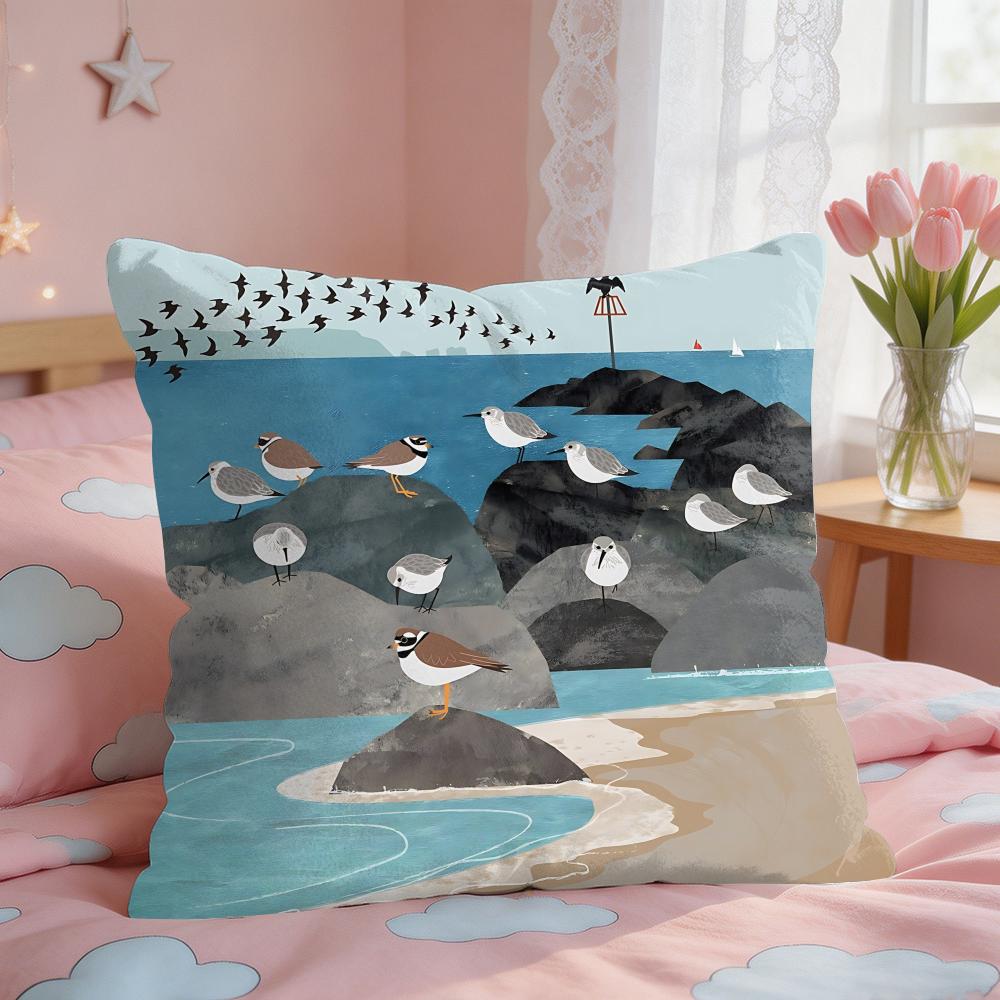 Retro Frühling Dorf Pflanzen Kissenbezug Quadratisch Kurzer Plüsch Kissenhülle Wohnzimmer Sofa Heimdekoration Funda X
