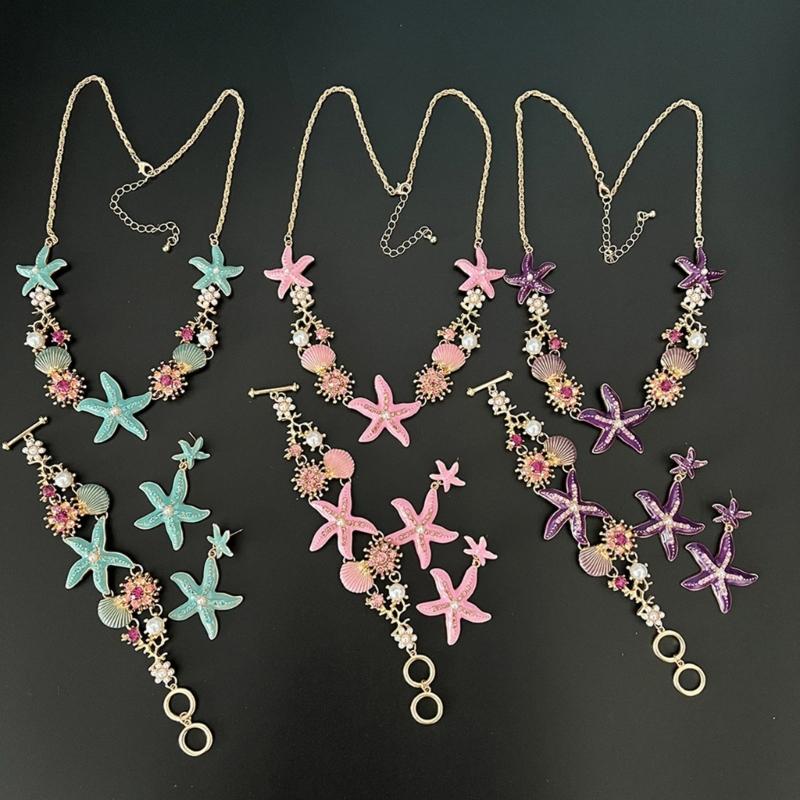 Themed 4 Piece Shell Necklace Collection Sensitive Skin Friendly Alloy Jewelry For Summer Vacation