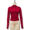 2024 Autumn/Winter Slim-Fit High-Neck Pleated Long-Sleeve Women's Top