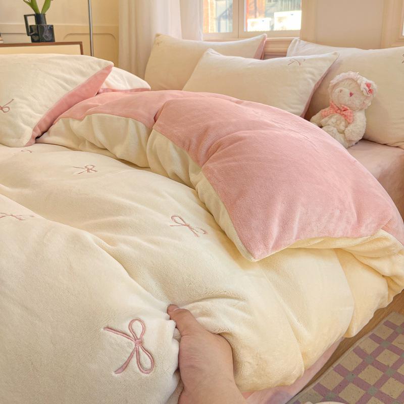 

2025 Новый утолщенный теплый бархатный фланелевый коралловый флисовый постельный комплект - Осенне-зимнее пододеяльник и простынь из трех частей 1.5m Bed Sheet Set 4pc - fits 200x230cm duvet
